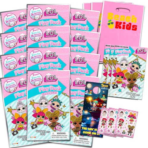 Dolls LOL - Paquete de 12 paquetes de regalos de fiesta de libros para colorear de LOL Grab n Go Play llenos de calcomanías y mini libros para