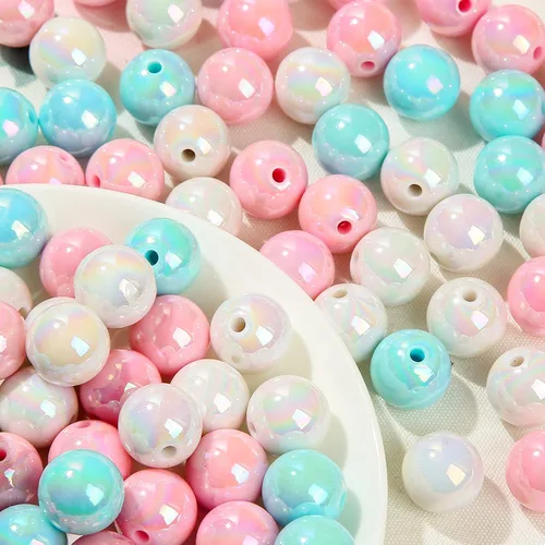 Miniatura 13 de Cuentas acrílicas de 0.630 in, 100 cuentas de bolígrafo de color arcoíris Ab, cuentas de chunk Bubblegum para bricolaje para hacer joyas, pulseras