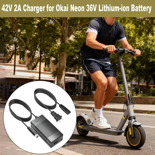 Miniatura 3 de Cargador de 42V 2A para Okai Neon 36V Batería de iones de litio compatible con Okai EA10, ES10, ES20, ES50B, ES520B Cable adaptador de corriente