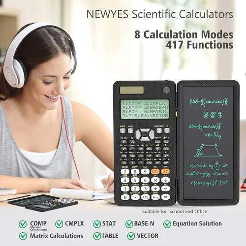 Miniatura 4 de NEWYES Calculadoras científicas recargables 991ES MAX, 417 funciones, pizarra de escritura, estuche duro plegable, pantalla de 4 líneas