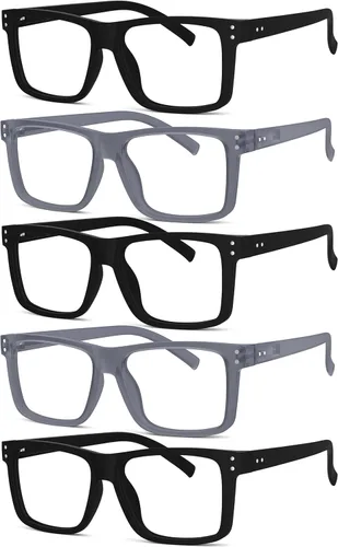 Miniatura 19 de Eyekepper Paquete de 5 gafas de lectura de gran tamaño con marco cuadrado grande para hombres y mujeres - Negro +2.50 Paquete de 5 todo negro