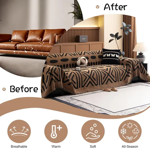Miniatura 260 de VClife Fundas de sofá bohemio de felpilla para sofá seccional, fundas de sofá suaves y antideslizantes para sofá de 2 cojines, protector de muebles