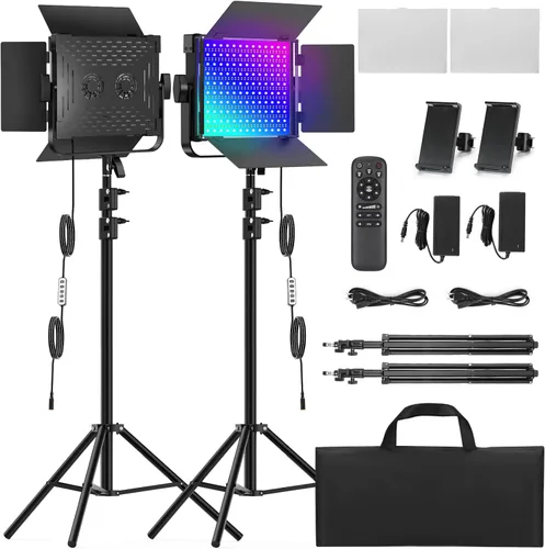 Kit de Iluminación Fotográfica RGB de 2 Piezas, Luces LED de Estudio Profesionales Bicolor de 50W, 2300K~8500K Luces Fotográficas Regulables para