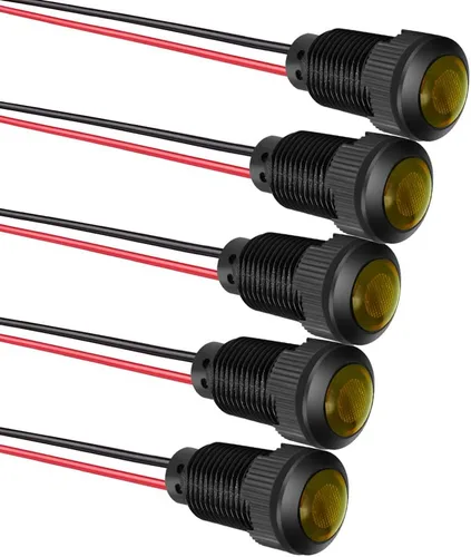 Miniatura 12 de Gebildet 5 unids 0.472 in AC/DC 12-24V LED indicador de metal luz impermeable señal lámpara piloto Dash direccional coche camión barco con alambre