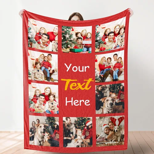 YESCUSTOM Manta de fotos personalizada con 10 textos de fotos, fabricada en Estados Unidos, regalo para familiares, amigos, amantes para cumpleaños,