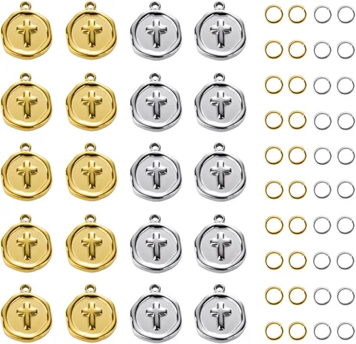 UMAOKANG Gold Plated Stainless Steel Cross Charm for Men and Women Necklace Bracelet DIY Jewelry Charms Pendants Bulk Cross Gold Silver