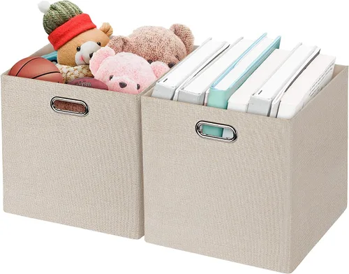 Miniatura 8 de Posprica Cubos de almacenamiento plegables, 11 x 11 x 11 pulgadas, contenedores de tela, 4 unidades, color beige