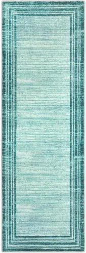 Miniatura 7 de Alfombra de pasillo moderna abstracta Lahome, alfombra lavable turquesa de 2 x 6 pulgadas para entrada, alfombra antideslizante de bajo pelo