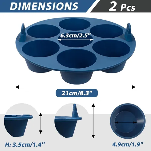 Miniatura 7 de Webake 2 piezas de molde para magdalenas de silicona para freidora de aire para hornear, antiadherente, moldes para huevos de silicona, moldes