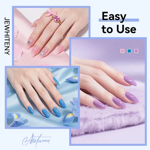 Miniatura 4 de JEWHITENY Juego de gel para uñas de polivinilo de 28 colores - 15ml tonos desnudo, rosa, marrón, negro, gris, azul, amarillo para manicura francesa
