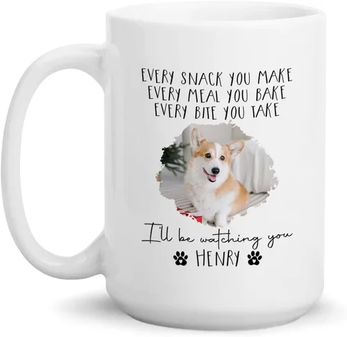 Miniatura 19 de Taza de café blanca personalizada con foto, con texto en inglés «To The World's Best Dog Dad We Woof You», taza de café blanca de 11 onzas y 15