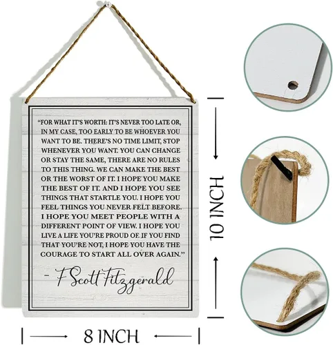 Miniatura 7 de Placa de letrero de madera con cita F Scott Fitzgerald, citas de F Scott Fitzgerald, cita inspiradora de F Scott Fitzgerald, impresiones de madera