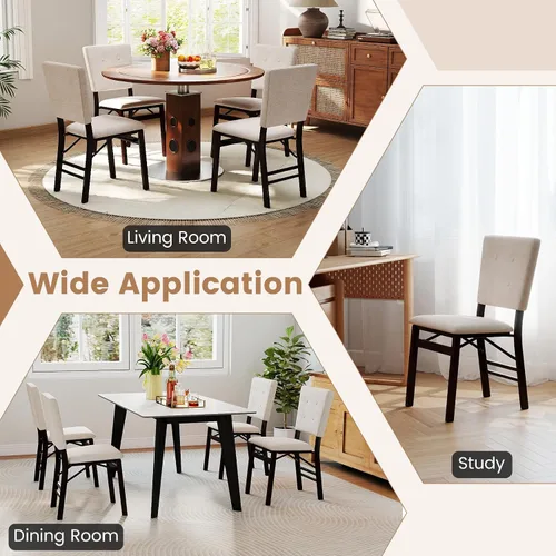 Miniatura 9 de Giantex - Juego de 2 sillas de comedor plegables, silla de cocina sin brazos con asiento acolchado y respaldo inclinable, patas de madera de goma