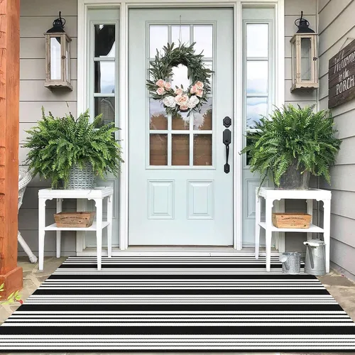 Miniatura 59 de IOHOUZE Alfombra Rayada Gris y Blanca - 27.5" X 43" Tapetes para Puerta Delantera al Aire Libre, Alfombra Lavable para Decoración de Porche