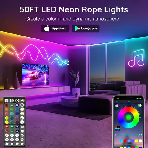 Miniatura 2 de LETIANPAI Luces de Cuerda de Neón de 120 Pies, Luces de Cuerda LED Flexibles con Control por App/Control Remoto, Múltiples Modos de Sincronización
