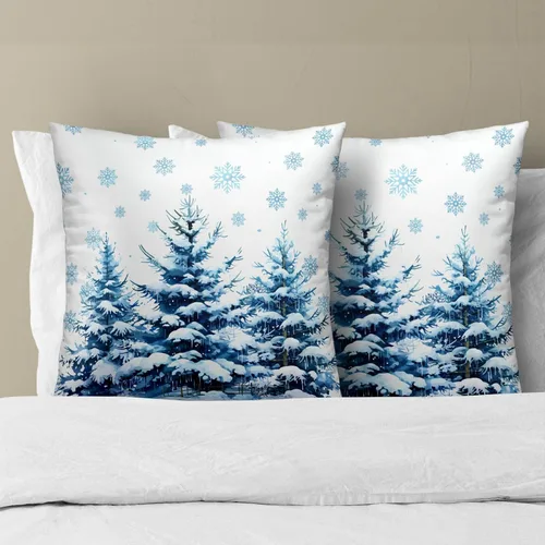 Miniatura 6 de Juego de 2 Fundas de Almohada Bosque Nevado, Copos de Nieve Azules Pinos Cuadradas Funda Decorativa de Cojín Algodón Suave Blanco 18x18 Pulgadas