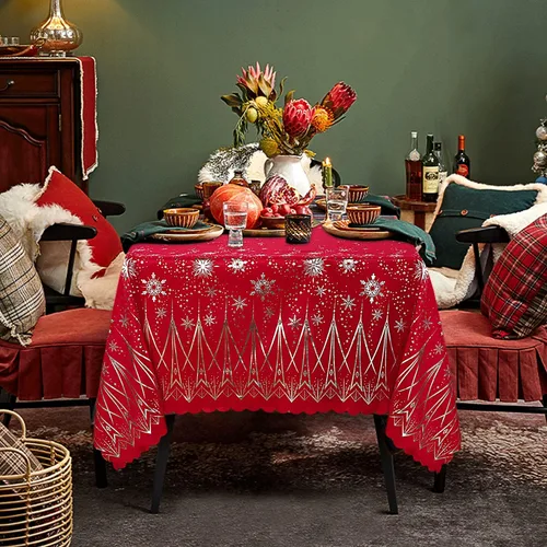 Miniatura 3 de LUSHVIDA Mantel de Navidad, 60 x 120 pulgadas, rectangular, lavable, resistente al agua, decorativo, de microfibra, para banquetes, fiestas, cocina
