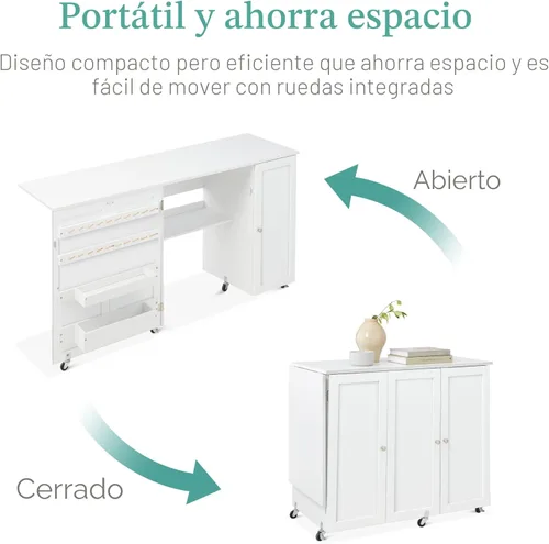 Miniatura 5 de Best Choice Products Mesa de costura plegable grande, estación de manualidades portátil multiusos y escritorio lateral con diseño compacto, ruedas