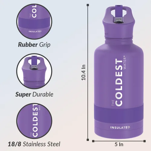 Miniatura 3 de Coldest - Botella para agua con tapa que incluye pajilla, térmica y metálica (acero inoxidable), para hombres y mujeres, color morado