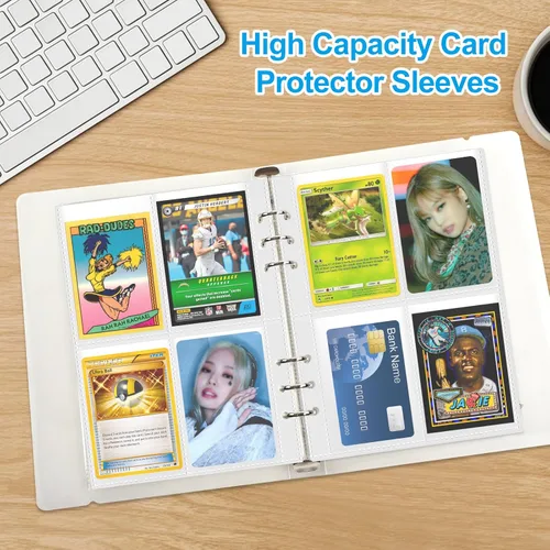 Miniatura 6 de Páginas de Recambio para Carpeta con Fundas de 4 Bolsillos A5 – Paquete de 50 Almacena 400 Tarjetas – Hojas de Inserción de 6 Anillos para Fotocards