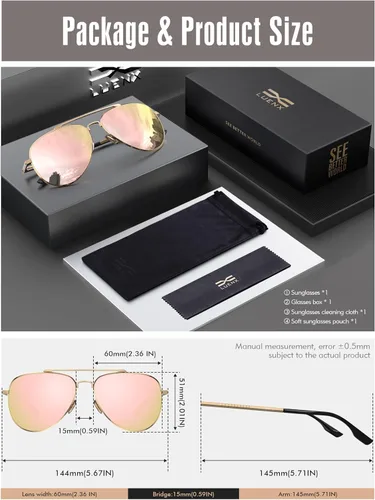 Miniatura 38 de LUENX, Aviator - Gafas de sol polarizadas, para hombres y mujeres, protección UV 400, con funda 60MM