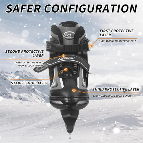 Miniatura 4 de Nattork Patines de hielo para niños, niños y niñas, patines ajustables de hockey con cordones, acolchado suave y soporte de tobillo reforzado