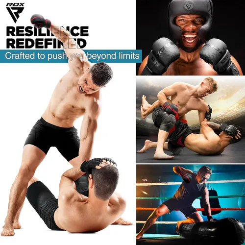 Miniatura 6 de Guantes RDX MMA para artes marciales, boxeo, entrenamiento de combate, guantes híbridos de palma abierta para hombres y mujeres, cuero maya hide