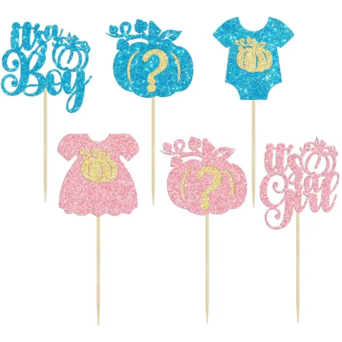 Miniatura 3 de Gyufise 24 adornos para cupcakes de revelación de género, decoraciones para pasteles de niños o niñas para Acción de Gracias, Halloween, tema
