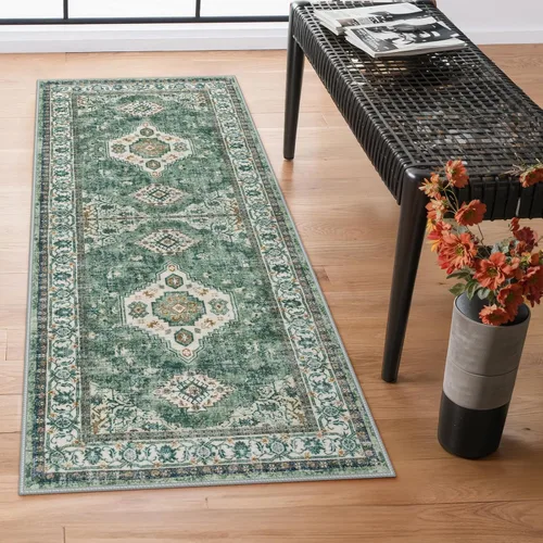 Miniatura 37 de Lahome Alfombra oriental lavable de área pequeña, 2 x 3 pies, para entrada, cocina, ultra fina, suave, tapete antideslizante para puerta de Azul