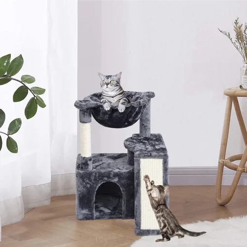 Miniatura 6 de SYANDLVY Árbol de gato de 23.62 pulgadas para gatos grandes de interior, torre para gatos con postes rascadores y tabla, muebles modernos de cama