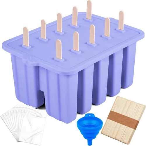 Moldes de silicona para paletas, 10 cavidades, moldes caseros para paletas de hielo, de grado alimenticio, sin BPA, con palitos para hacer paletas,