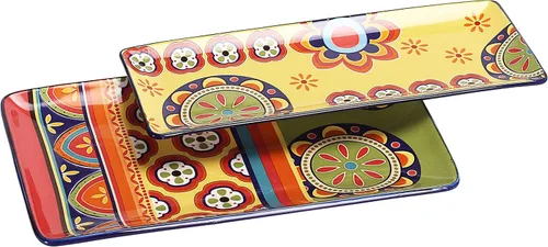 Miniatura 5 de Bico Blue Talavera - Juego de 2 platos rectangulares de cerámica de 14 pulgadas, para servir ensalada, pasta, queso, jamón, aperitivo, microondas
