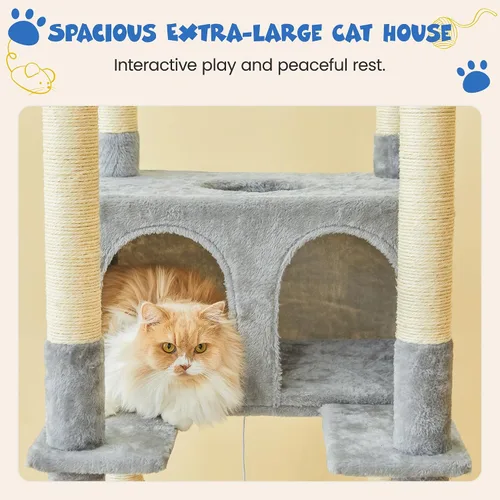 Miniatura 7 de MWPO Árbol grande para gatos de 74.8 pulgadas con postes rascadores cubiertos de sisal y condominio, torre alta para gatos, muebles de patio