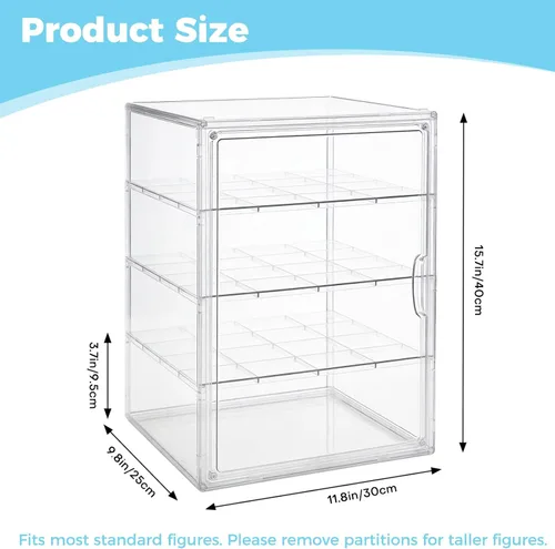 Miniatura 7 de Vitrina de acrílico extra grande de 15.7 pulgadas de alto con 3 divisores extraíbles, escaparate de figuras de acción transparente apilable