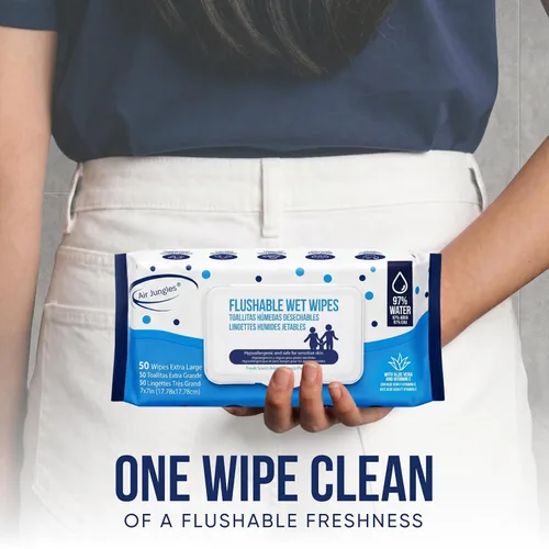 Miniatura 7 de Air Jungles Toallitas desechables de tamaño de viaje envueltas individualmente, 50 unidades, toallitas para glúteos con aloe vera y vitamina E