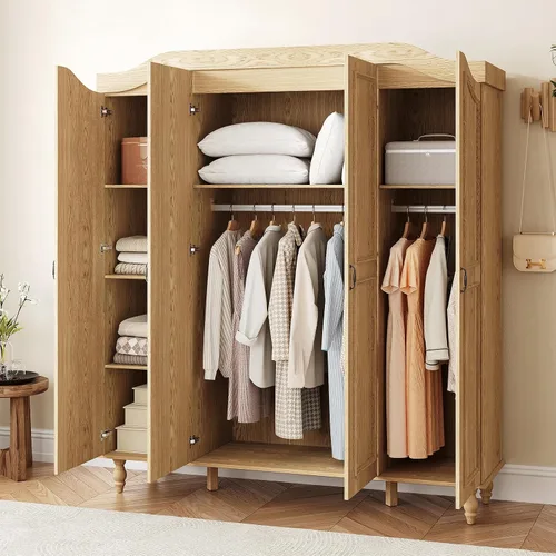 Miniatura 7 de Armario Ropero Arqueado con 4 Puertas, Gabinete Ropero de Madera de Gran Capacidad de 71" de Alto con 2 Barras para Colgar y 8 Estantes, Gabinete