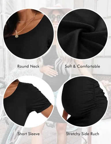 Miniatura 3 de Peauty - Vestido bodycon de maternidad, con los costados fruncidos, de manga corta y 34, para uso diario y baby shower