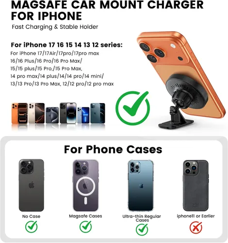Miniatura 5 de Cargador de Soporte para Coche Mag-Safe 15W Cargador Inalámbrico Magnético para Coche para Accesorios de iPhone 17 Soporte Magnético para Teléfono