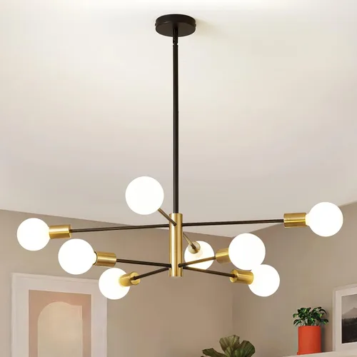 Miniatura 13 de RUIYEY Lámpara Sputnik Moderna, Lámpara de Techo Semiempotrada Negra y Dorada, Candelabros de Mediados de Siglo para Dormitorio, Comedor, Isla