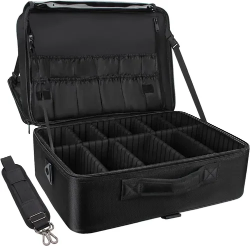 Organizador profesional de cosméticos Travelmall, estuche de formación, de 3 capas, multifunción, en negro, caja artística para cosméticos, cepillos