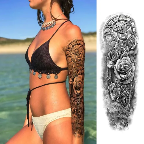 Miniatura 6 de Mangas de tatuajes temporales, 12 hojas (19 x 7 pulgadas) tatuajes temporales de brazo completo, tatuajes de manga para hombres y mujeres adultos