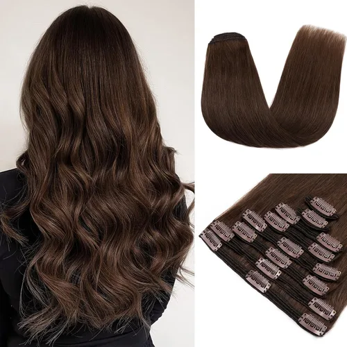 Miniatura 13 de 10 –22 pulgadas doble trama extensiones de cabello 100% humano clip en de trama Grado 7 a calidad Grueso Largo Suave Sedoso recta 8pcs 18 Clips