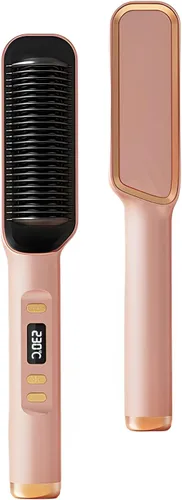 Miniatura 9 de Peine alisador de pelo de iones negativos de 110 V, 2 en 1 alisador y rizador para uso seco y húmedo, calentamiento rápido, antiquemaduras, cuidado