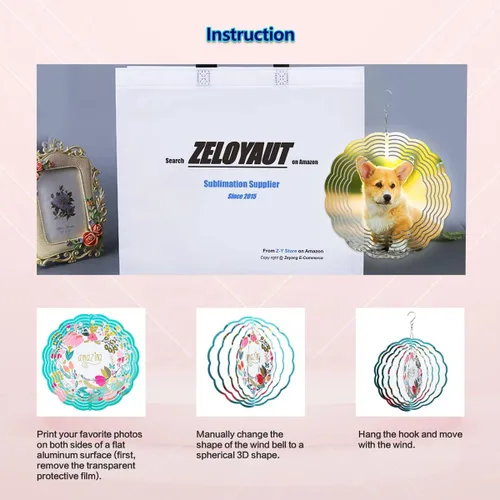 Miniatura 4 de Paquete de 6 hilanderos de viento de sublimación 3D de aluminio de 10 pulgadas de doble cara para sublimación de jardín, hilanderos de viento