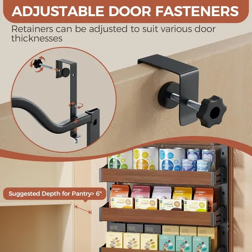 Miniatura 3 de Organizador de especias de 8 niveles para montar en la pared, organizador de despensa sobre la puerta resistente con cesta ajustable de madera