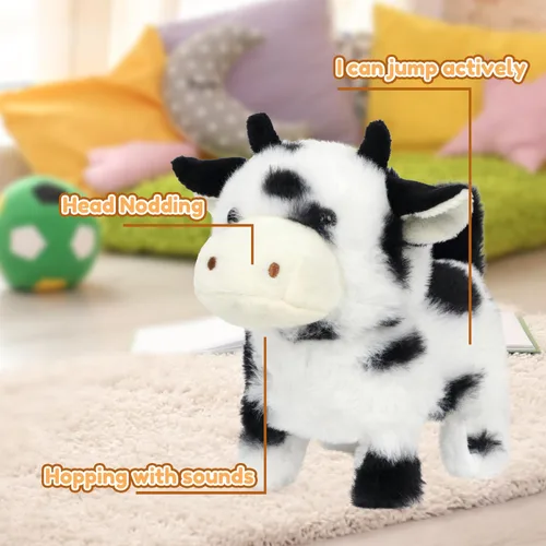 Miniatura 2 de Easfan Walking Black Cow - Juguete electrónico interactivo de peluche para mascotas con sonidos y movimientos en movimiento, juguete educativo