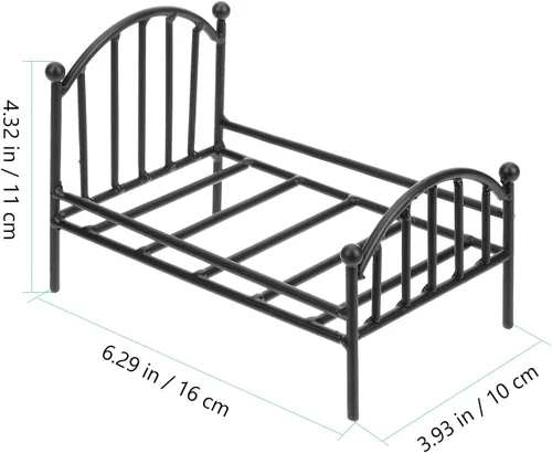 Miniatura 2 de iplusmile - Marco de cama de metal en miniatura para casa de muñecas, 6.29 x 4.33 x 3.93 pulgadas, accesorio de muebles de dormitorio