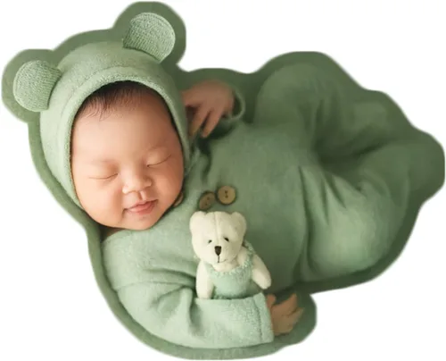 Miniatura 6 de Zeroest Traje de fotografía para recién nacido, accesorios para sesión de fotos de bebé, accesorios de oso para fotos de bebé recién nacido, Verde
