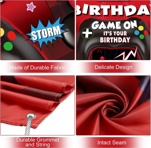 Miniatura 7 de Sumind Telón de fondo de videojuegos de feliz cumpleaños, decoración de fiesta de videojuegos, telón de fondo de cumpleaños para niños, fondo