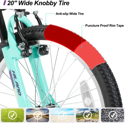 Miniatura 7 de HILAND 20 Inch 26 Inch Mountain Bike for Women Girl, Lock-Out Suspension Fork, Aluminum Frame, Adult Ladies Mens MTB Bicycle